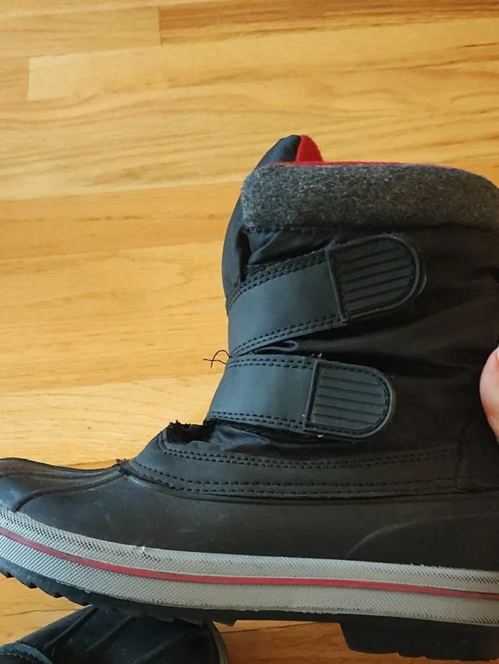 Kids Black Duck Winter Boots with Red Lining